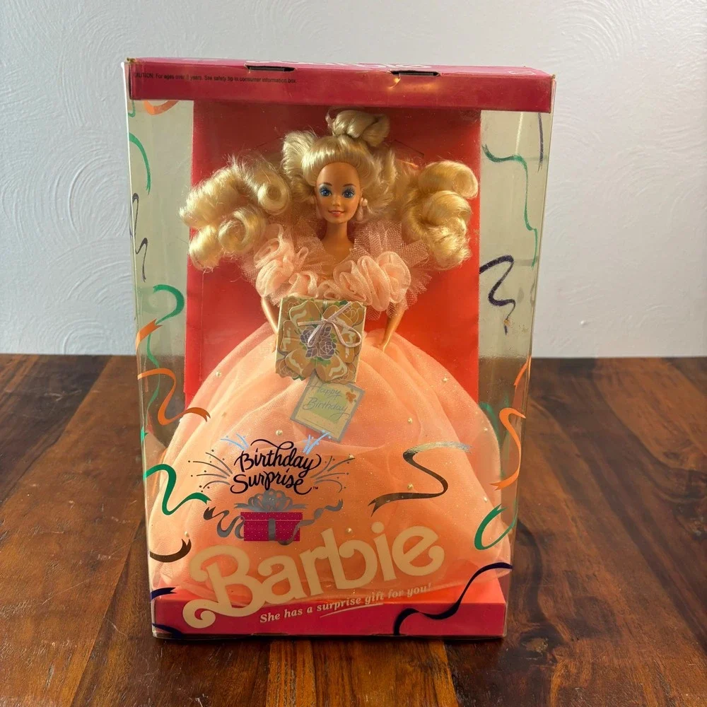 Vintage 1991 Birthday Surprise Barbie Doll Mattel 3679 New in Box Peach Gown